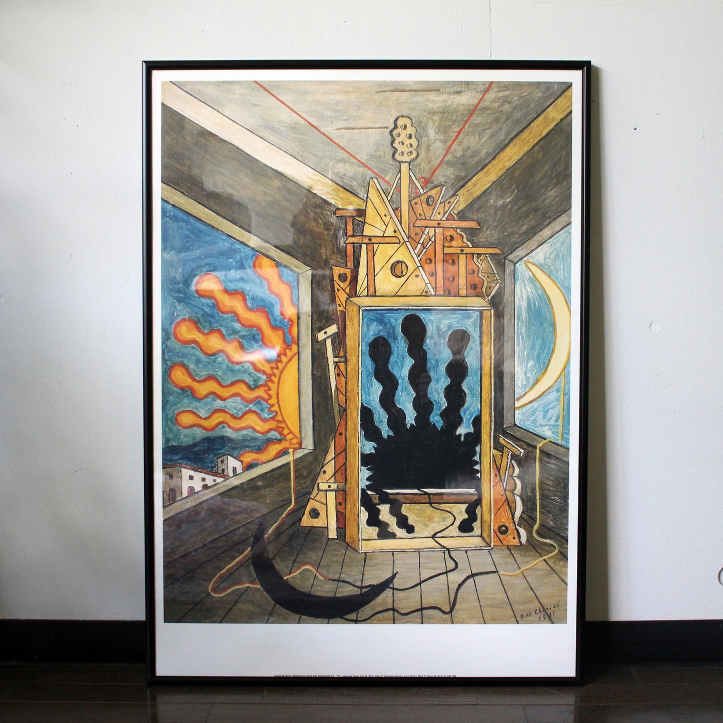 アートパネル キリコ 「燃え尽きた太陽のある形而上的室内」B1 フレーム付き